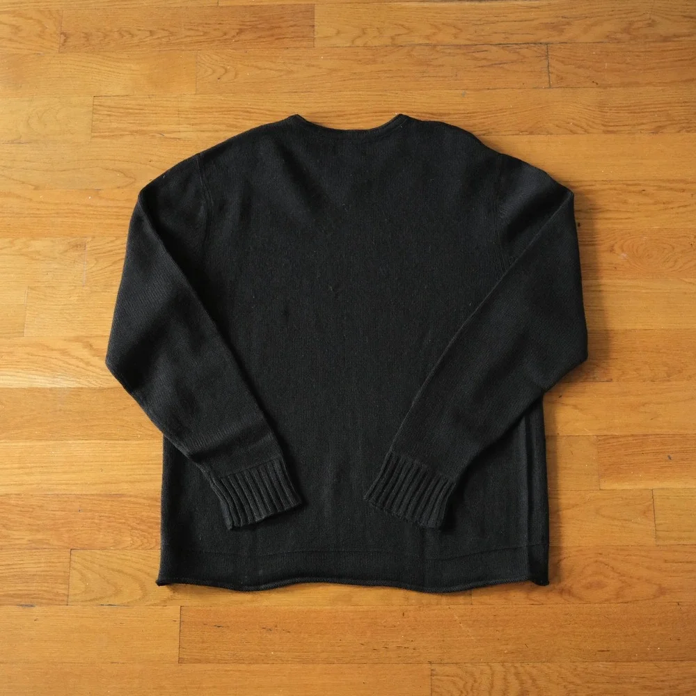 Ralph Lauren Polo Jeans Co Sweater Black V-Neck Wool Minimalist XL Pullover Knit